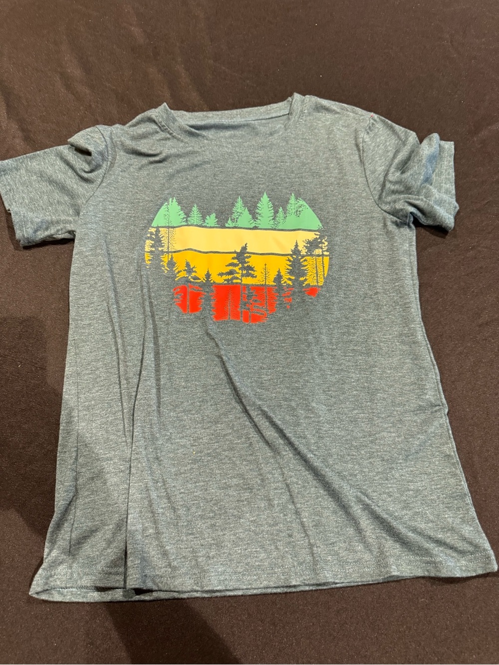 Gray Graphic Short Sleeve Tee with Nature Print